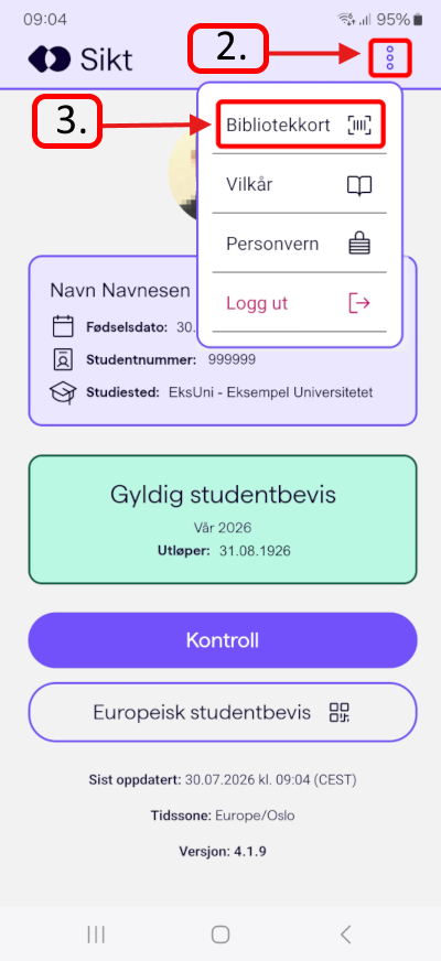 Screenshot of the Studentbevis/Student ID+ app