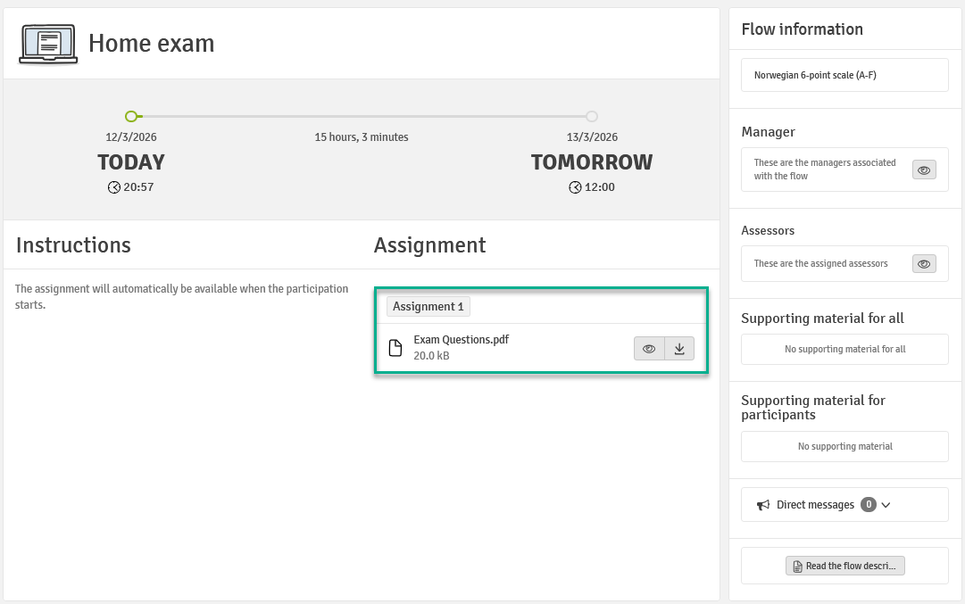 Example of overview page with relevant information in WISEflow
