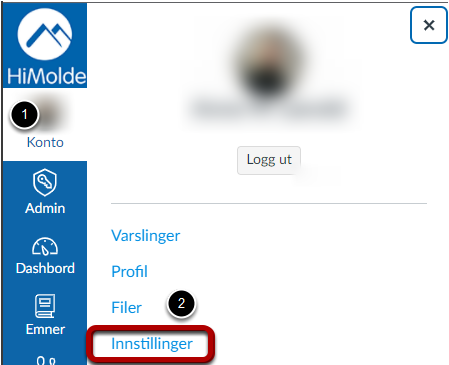 Menu options Konto - Innstillinger