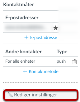 Menu option Rediger innstillinger