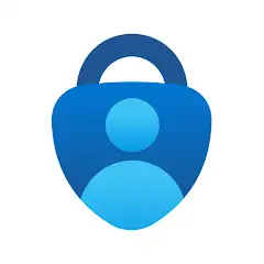 Dark blue padlock with a person in a lighter shade of blue. Icon.