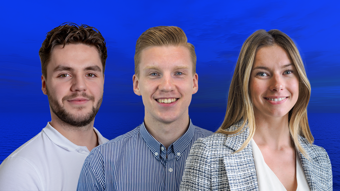 Tre tidligere maritimlogistikkstudenter fra Høgskolen i Molde