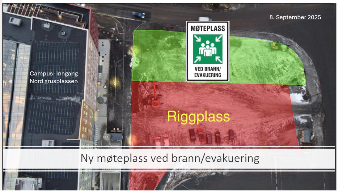 Kart som viser ny møteplass ved brann eller evaukering