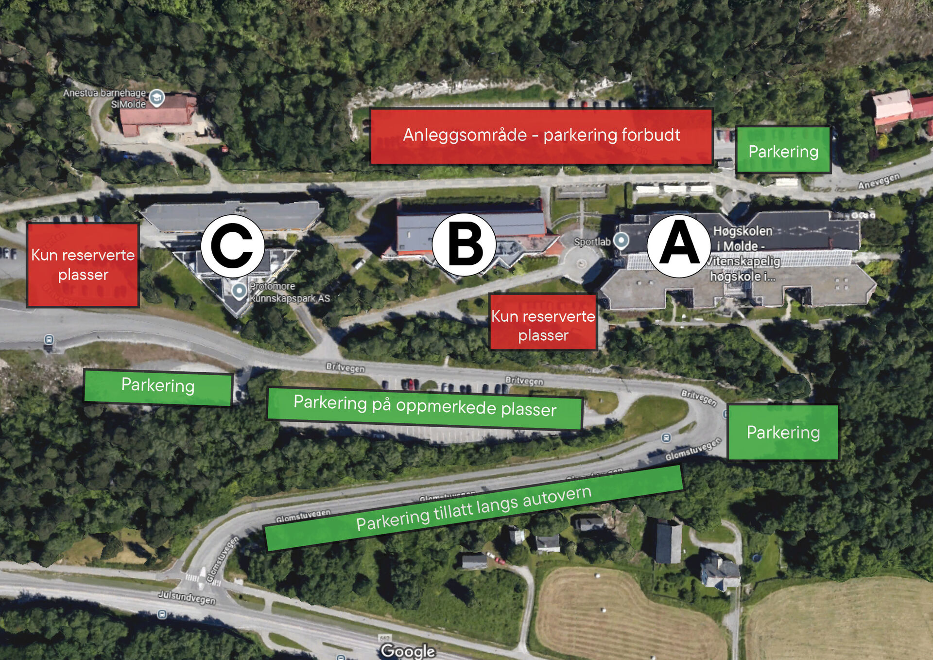 Oversikt over parkeringsplasser høsten 2025 og våren 2026