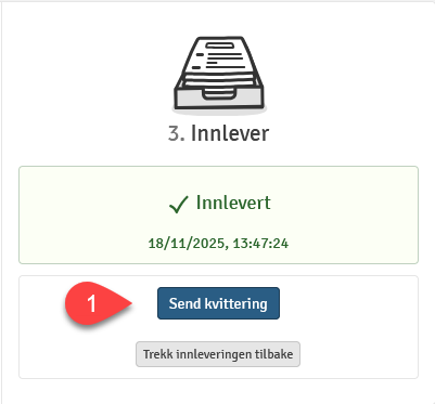 Bildet viser knapp for å få tilsendt en kvittering på opplastet besvarelse i WISEflow.