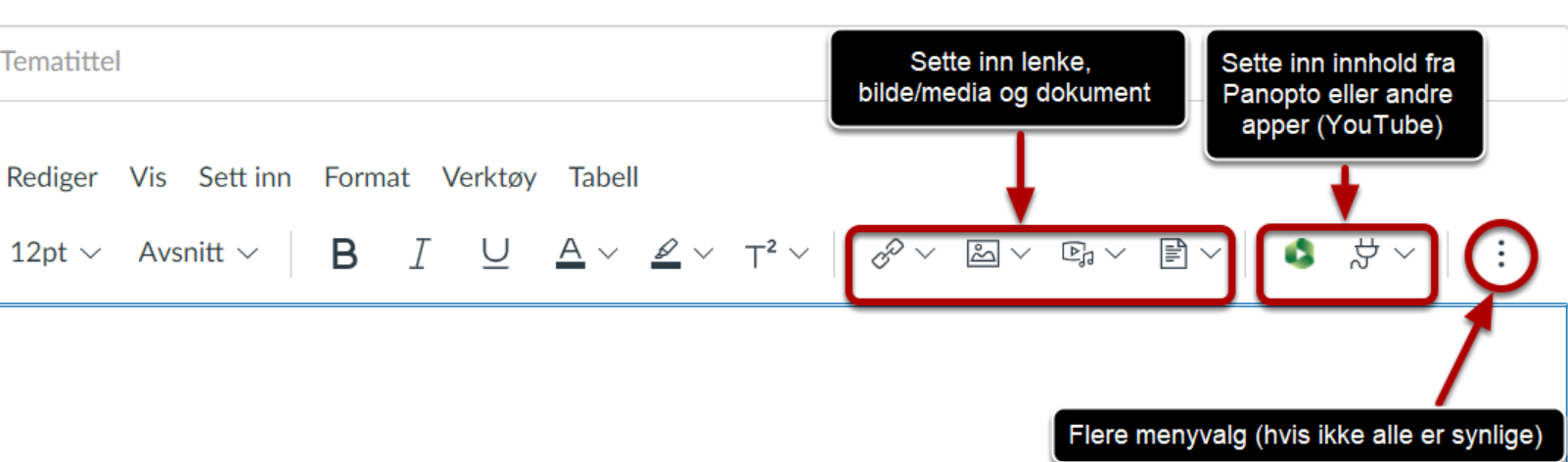 Skjermbilde som viser editorens menylinjer